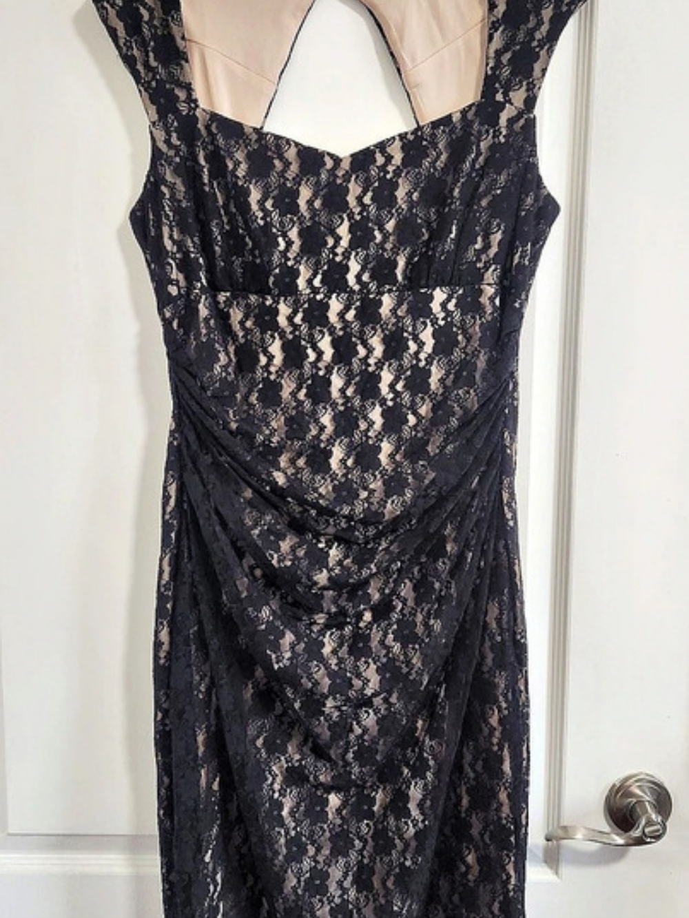 London Times Lace Midi Dress in Black & Tan Size 16 Like New